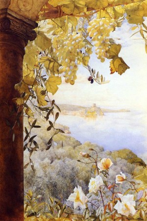 Grapes and flowers by the sea